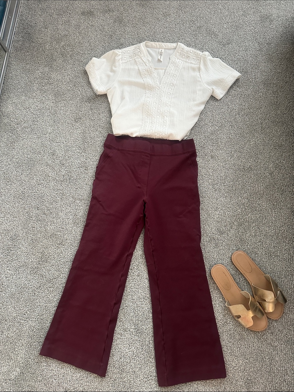 SPANX Women's Burgundy Stretch Wide-Leg Pants